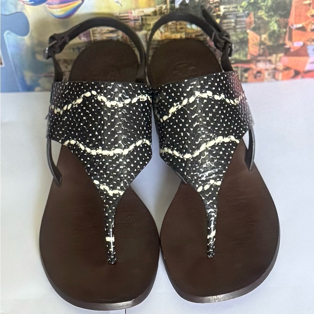 Cute Tory Burch animal print Black and White brown Size 6.5 Slingback Sandals
